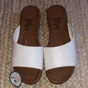 White slip on sandals